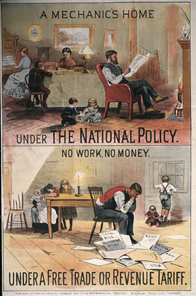 Titre original&nbsp;:  MIKAN 2897713 MIKAN 2897713: « A Mechanic&#39;s Home Under the National Policy - No work, No Money Under a Free Trade or Revenue Tariff » :  1891 [57 KB, 319 X 480]