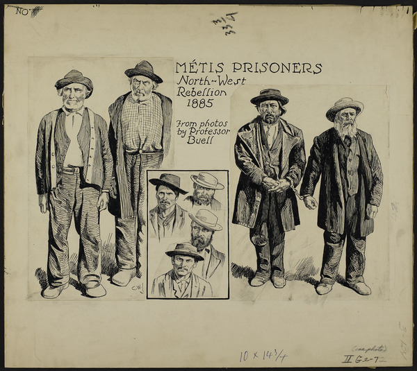 Titre original&nbsp;:  MIKAN 2834663 MIKAN 2834663: Métis Prisoners, North-West Rebellion, 1885  ca. 1920. [260 KB, 1000 X 891]