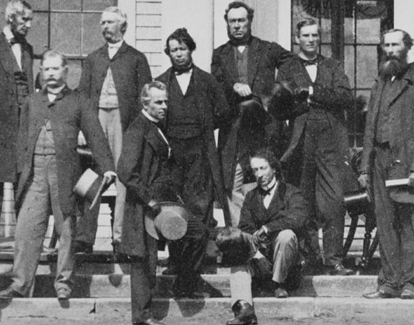 Original title:  MIKAN 3194513 Delegates who gathered at the Charlottetown Conference to consider the confederation of the British North American colonies. Sept. 1864 [66 KB, 640 X 502]